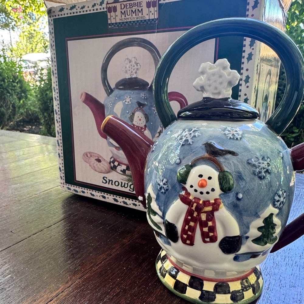 Debbie Mumm Snowglobe Teapot Winter Snowman Holiday Kitchen Decor‎ With Box